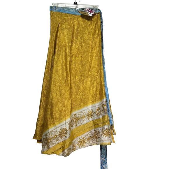 Darn Good Yarn Reversible Sari Silk Wrap Skirt Boho Festival Maxi One Size - Picture 3 of 9
